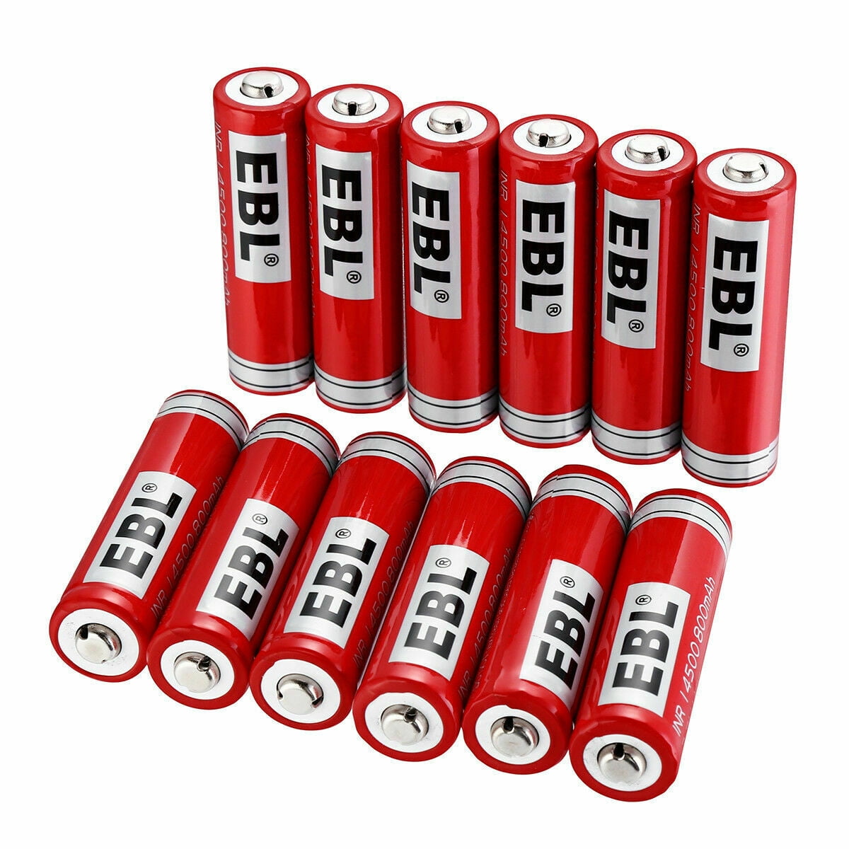 EBL 12-Pack 800mah 3.7V 14500 Rechargeable Li-ion Battery with Storage Case For Torch Flashlight