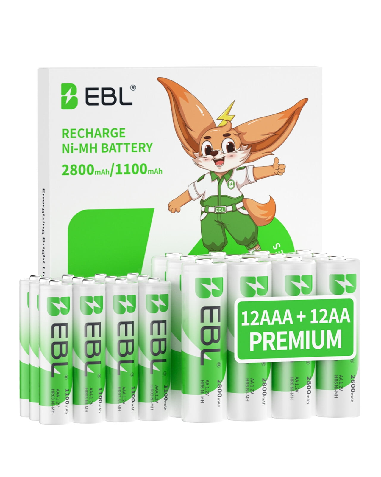 EBL 12-Pack AA 2800mAh & 12-Pack AAA 1100mAh 1.2V Rechargeable Nimh Batteries Cell