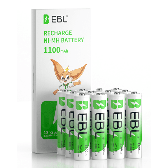 EBL 12-Pack AAA Rechargeable Batteries 1.2V 1100mAh Ni-MH Triple A Batteries