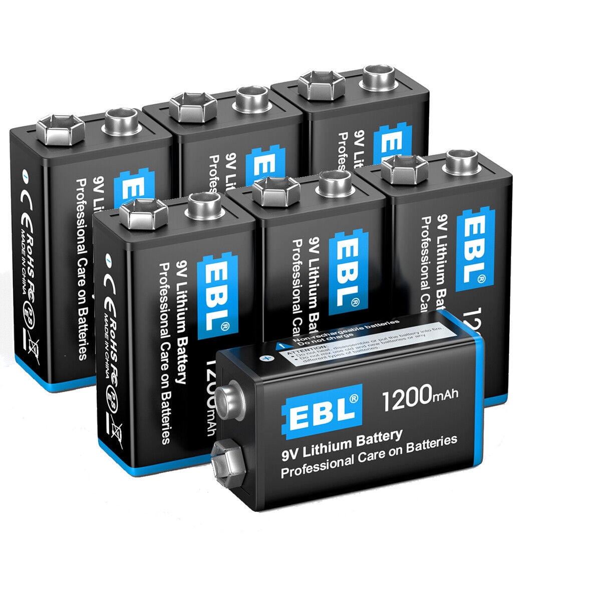 EBL 1200mAh 9V Lithium Batteries, NonRechargeable 9 Volt Lithium Metal
