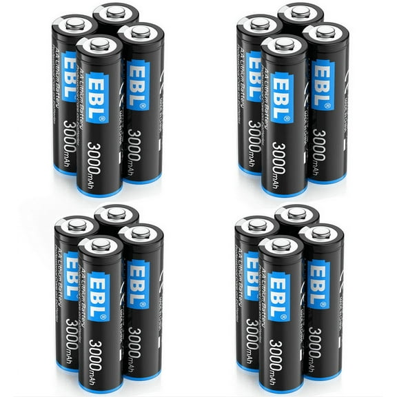 EBL 16 Pack 3000mAh 1.5V Lithium AA Batteries - High Performance Constant Volt AA Lithium Battery for High-Tech Devices (Non-Rechargeable)