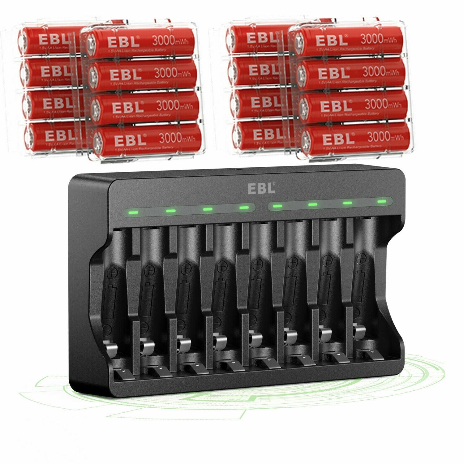 EBL 16 Pack Rechargeable Lithium AA Batteries, 1.5V AA Li-ion Batteries with 8 Slots Smart Lithium Rechargeable Battery Charger
