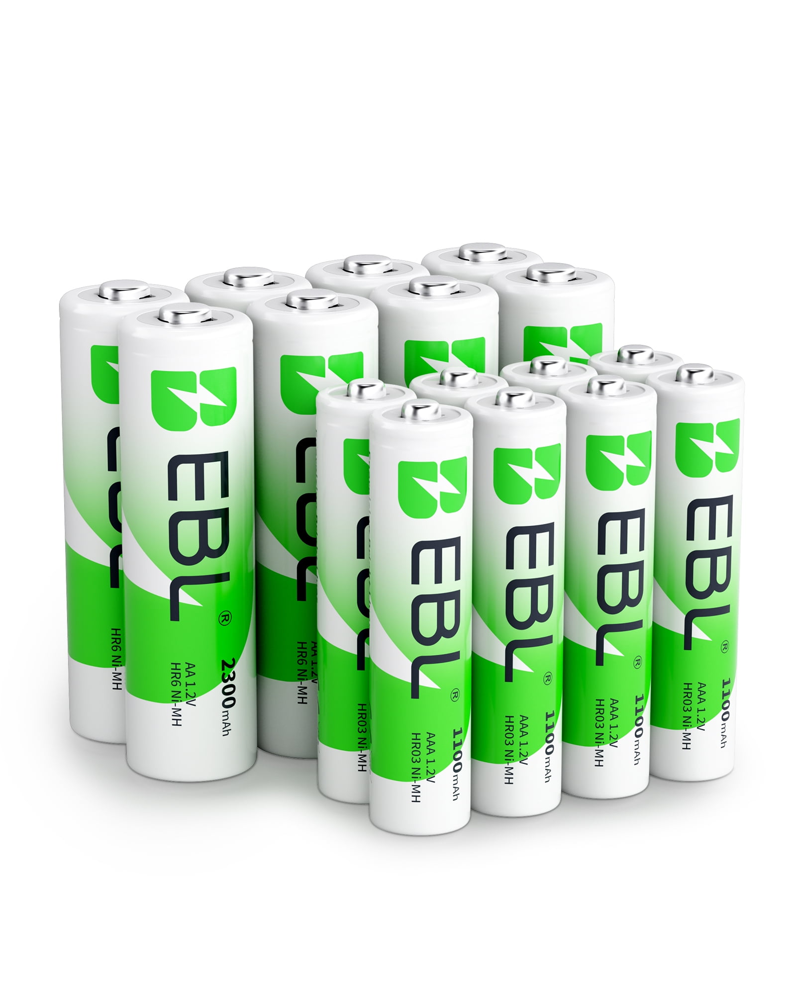 EBL 16Sets AA AAA Batteries Combo with 8-Pack AA 2300mAh & 8-Pack AAA 1100mAh 1.2V Rechargeable Batteries