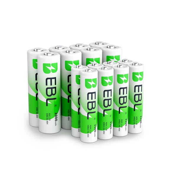 EBL 16Sets AA AAA Batteries Combo with 8-Pack AA 2300mAh & 8-Pack AAA 1100mAh 1.2V Rechargeable Batteries