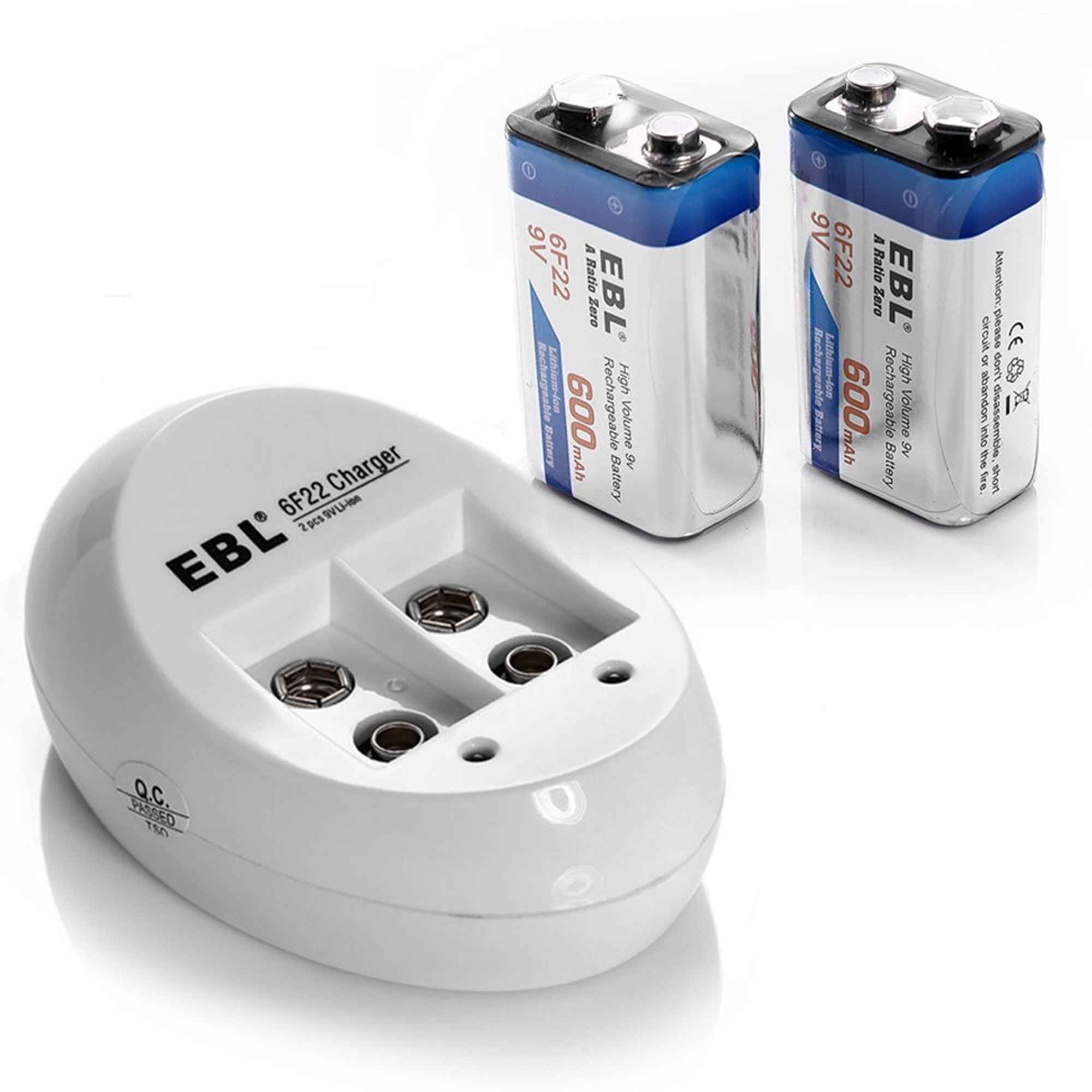 EBL 2-Pack 6F22 9V Battery 600mAh Lithium-ion Rechargeable Batteries
