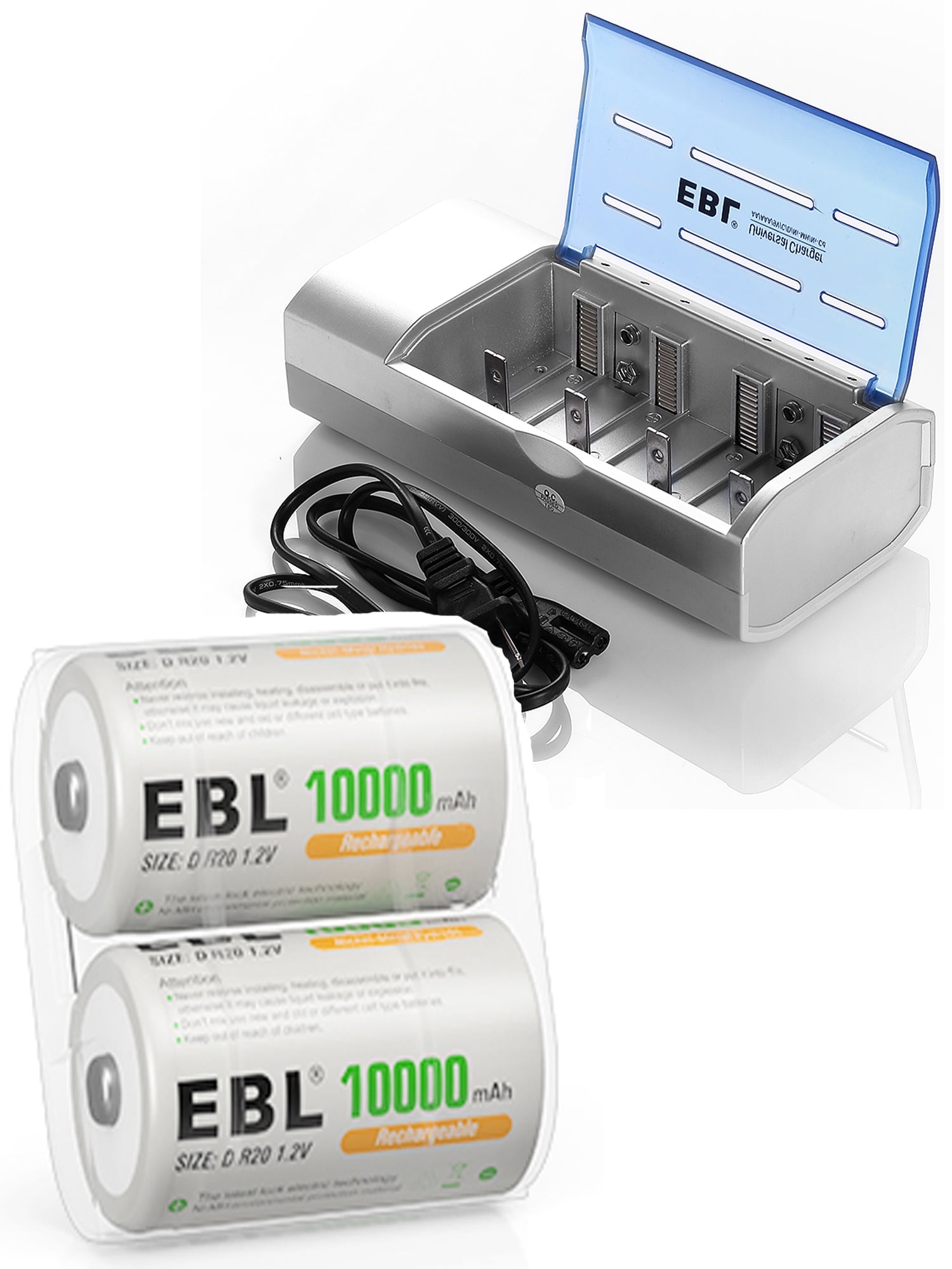 EBL Rechargeable D General Purpose Batteries 2 Pack with Battery Charger Walmart