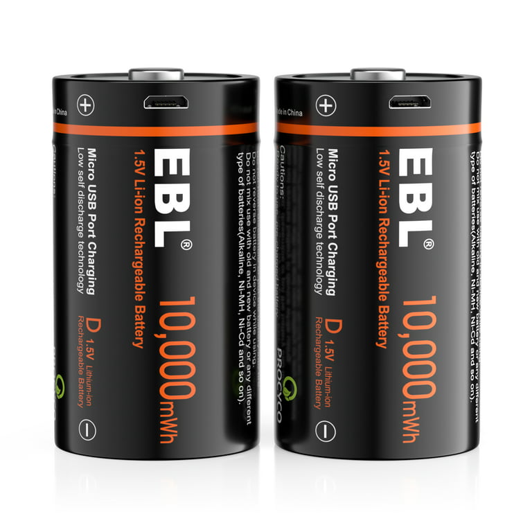 EBL USB Rechargeable D Batteries 10000mWh 1.5V Long Lasting D Cell Batteries, 2 Pack, Size: One Size