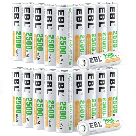 EBL 20 Counts AA Batteries 2500mAh 1.2V High Performance Precharged Ni-MH AA Rechargeable Battery
