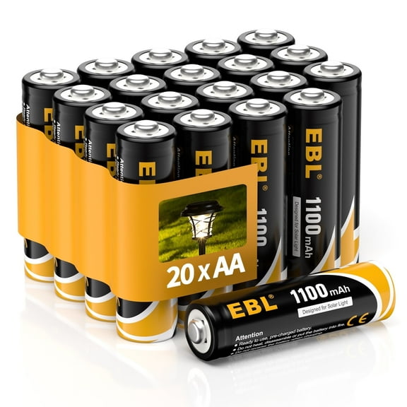 EBL (20 Pack) AA Ni-MH Rechargeable Batteries, 1.2V 1100mAh Double A Battery with Case Box