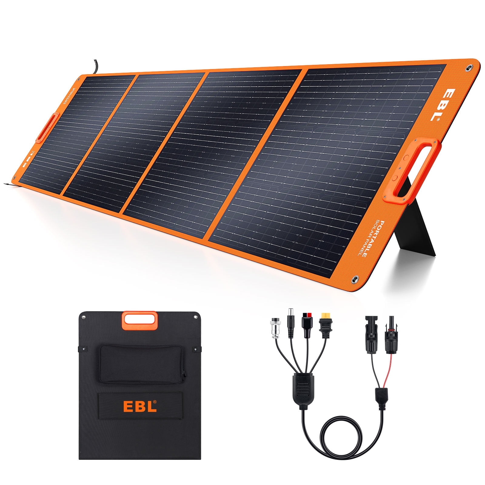 EBL 200 Watt Portable Solar Panel for Power Station, Foldable Solar Charger with MC-4 Output,QC3.0 USB-C&USB-A Ports 23.5% High Efficiency IP67 Waterproof 4 Kickstands for Camping RV Blackout
