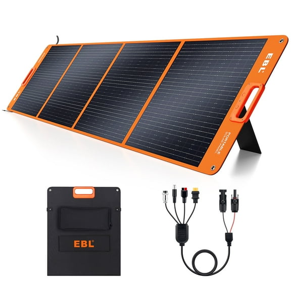 EBL 200 Watt Portable Solar Panel for Power Station, Foldable Solar Charger with MC-4 Output,QC3.0 USB-C&USB-A Ports 23.5% High Efficiency IP67 Waterproof 4 Kickstands for Camping RV Blackout