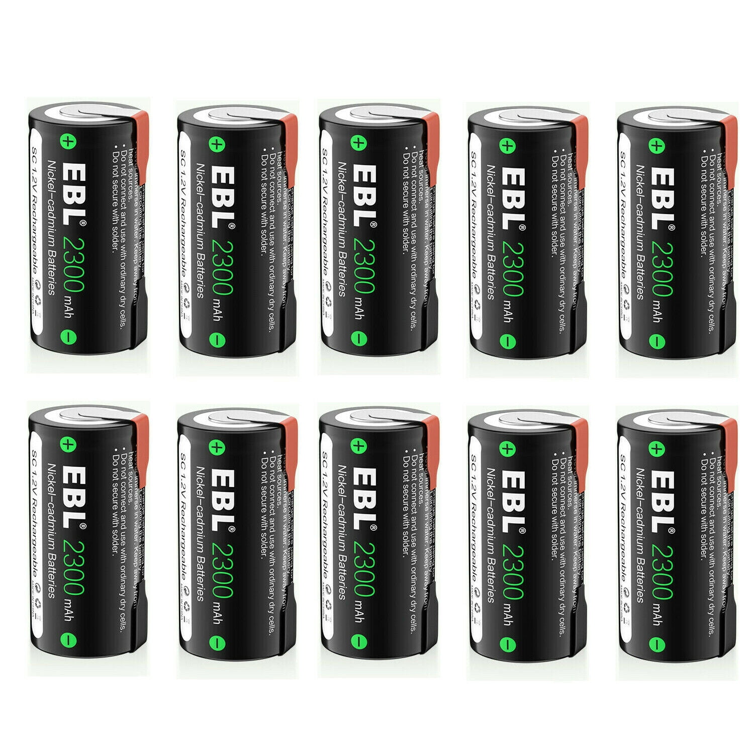 EBL 2300mAh Sub C NiCd Rechargeable Batteries for Power Tools 1.2V Flat Top SubC Cell Batteries
