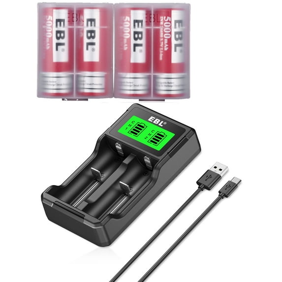 EBL 26650 Rechargeable Batteries (4 Pack) with LCD Battery Charger