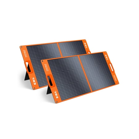 EBL 2PACK Solar Apollo 100W Portable Solar Panel for 240/300/500/1000/1500/2000 Power Station (Upgraded), with Adjustable Kickstand and Parallel Cable, Waterproof IP65