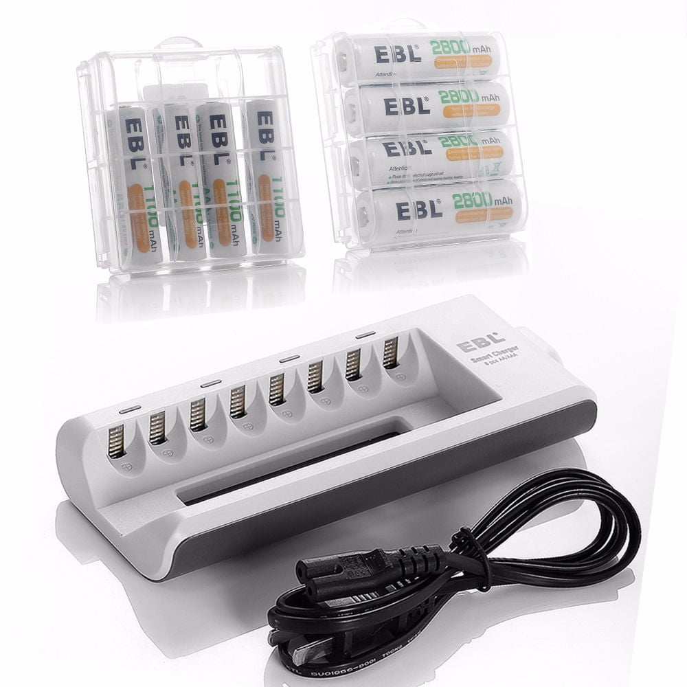 EBL 4Pack 2800mAh AA Batteries + 1100mAh AAA Batteries + 8 Bay Battery