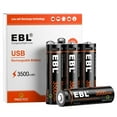 thumbnail image 1 of EBL 4-Pack 3500mWh 1.5V Lithium-Ion Rechargeable AA Batteries with Micro USB Cable, 1 of 12