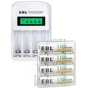 EBL 4-Pack Rechargeable AAA General Purpose Batteries with Smart LCD Battery Charger