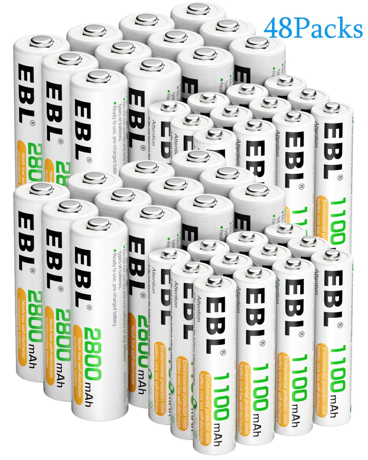 EBL 48 Sets AA AAA Batteries Combo with 24-Pack AA 2800mAh & 24-Pack ...
