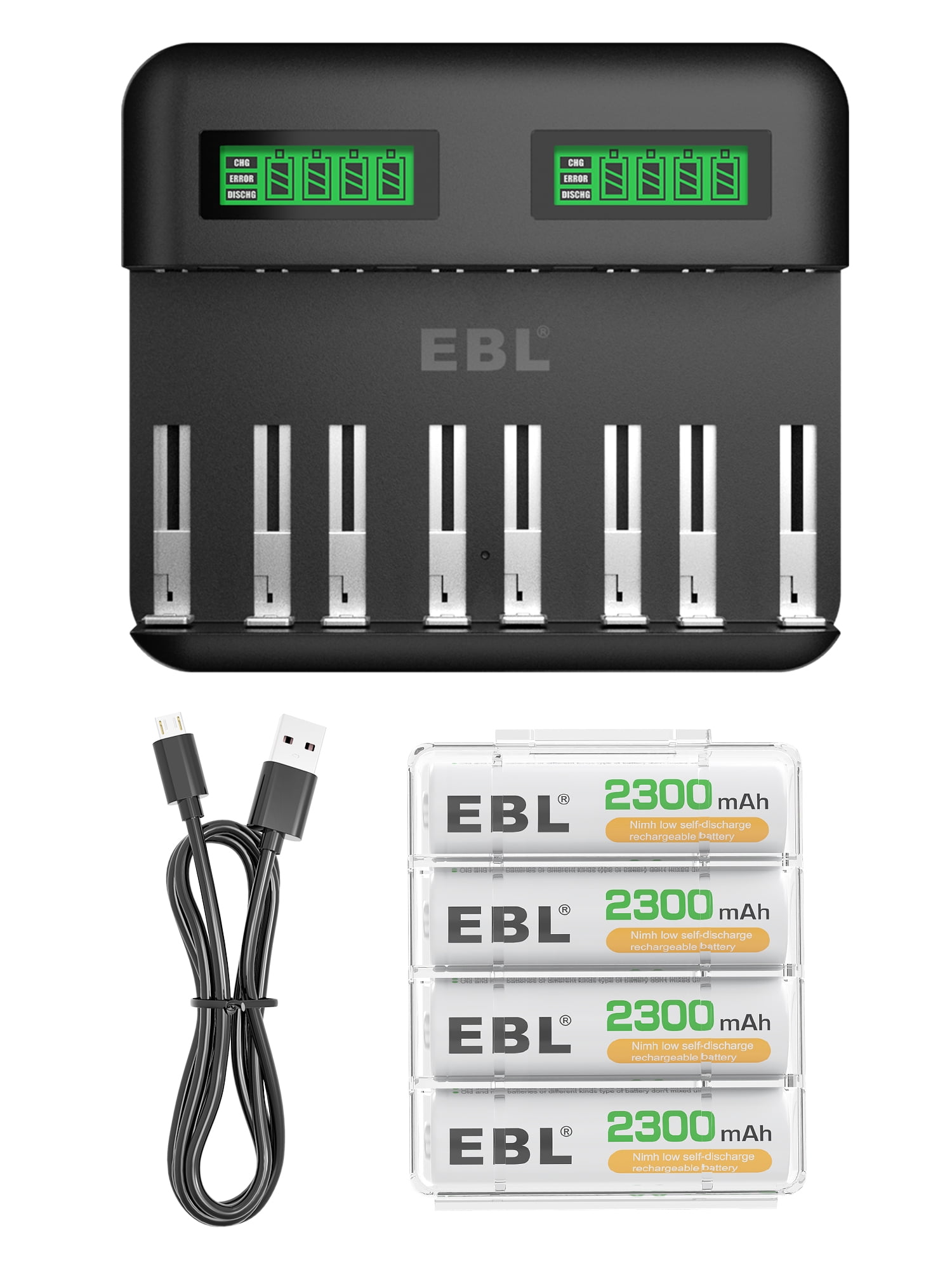 EBL 4Pack AA 2300mAh 1.2V NiMH Rechargeable Batteries with Battery
