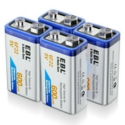 EBL 4Packs 9V Li-ion بطارية قابلة للشحن موديل 6F22 9-Volt 600mAh ليثيوم أيون