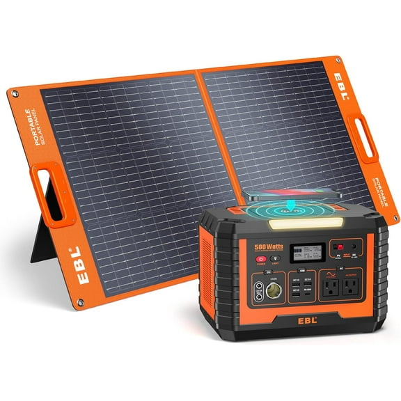 EBL 500W Portable Power Station with 100W Portable Solar Panel, 519.4Wh Solar Generator and Solar Panel Combo for Home and Outdoor Emergency Use