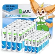 EBL 56 Pack Alkaline AA AAA Batteries Combo, Include 28 Double A + 28 Triple A Value Pack, 1.5V High Power Performance, 10 Years Long Shelf Life Blister Package