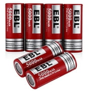 EBL 6-Pack 5000Ah 26650 Li-ion بطارية قابلة للشحن 3.7V 5000mAh HIGH Capacity INR مع حالة تخزين لمصباح يدوي