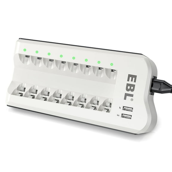 EBL Battery Charger with Dual USB Charging Ports for AA AAA Ni-MH Ni-CD Rechargeable Batteries