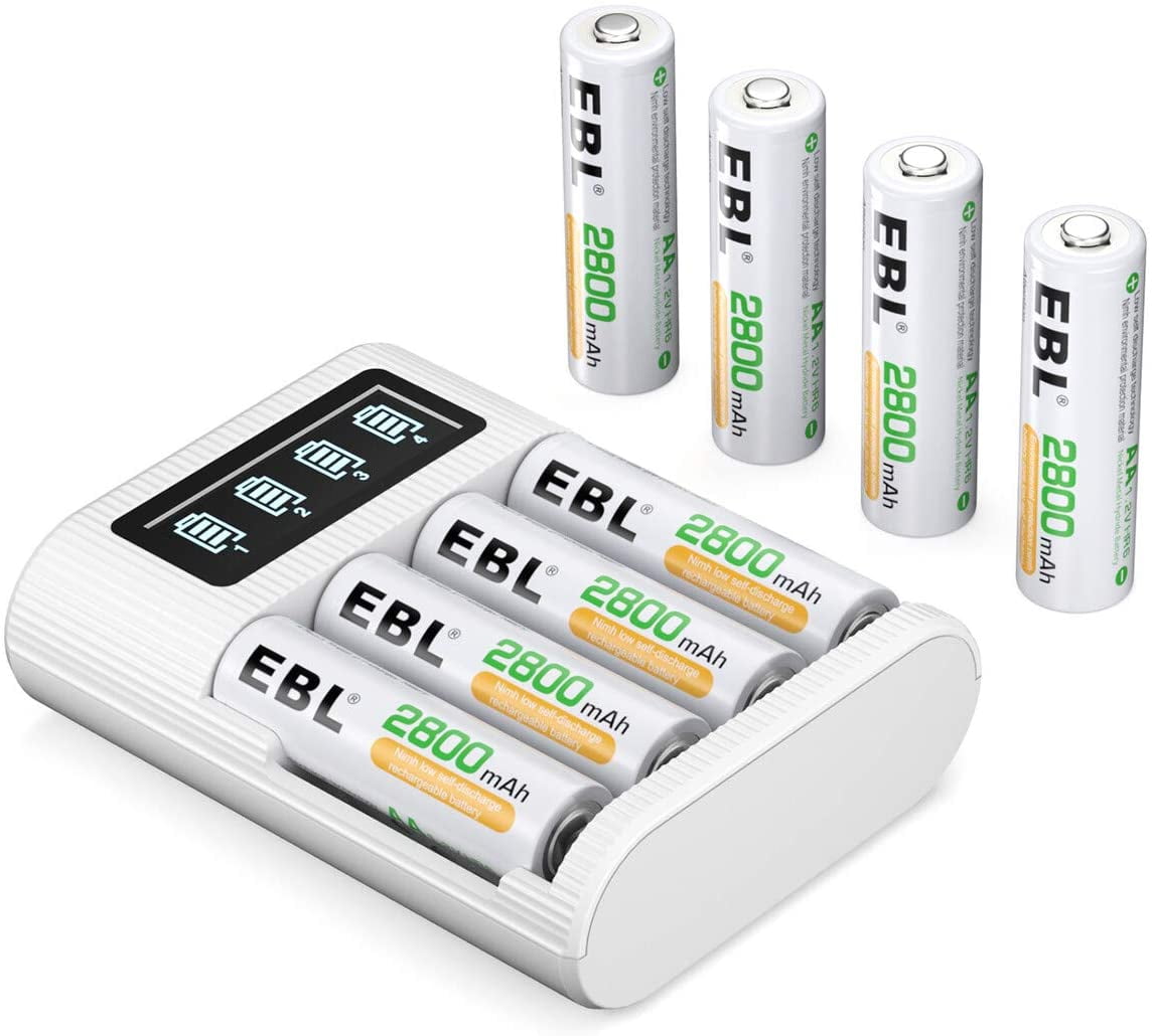 EBL 8-Pack 2800mAh AA Rechargeable Batteries + LCD Battery Charger
