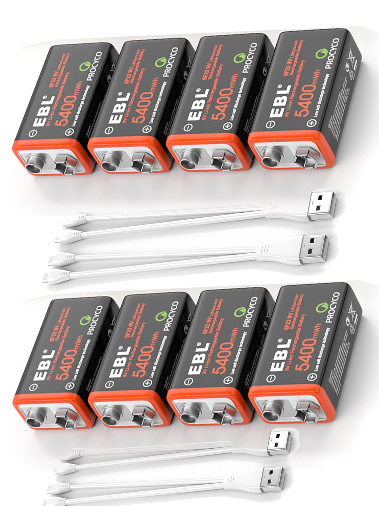  EBL USB Rechargeable 9V Lithium Batteries - 5400mWh