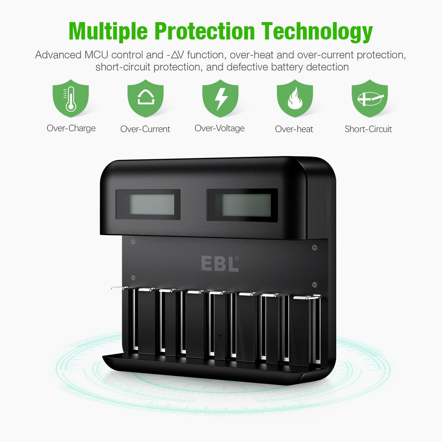 EBL 8-Slot LCD USB Battery Charger with USB Port for AA AAA C D Size Ni-MH Rechargeable Batteries