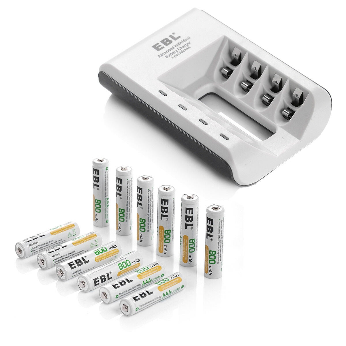 EBL 800mAh 1.2V AAA Battery + Battery Charger for AA AAA Ni-CD Ni-MH Rechargeable Batteries 12-Pack
