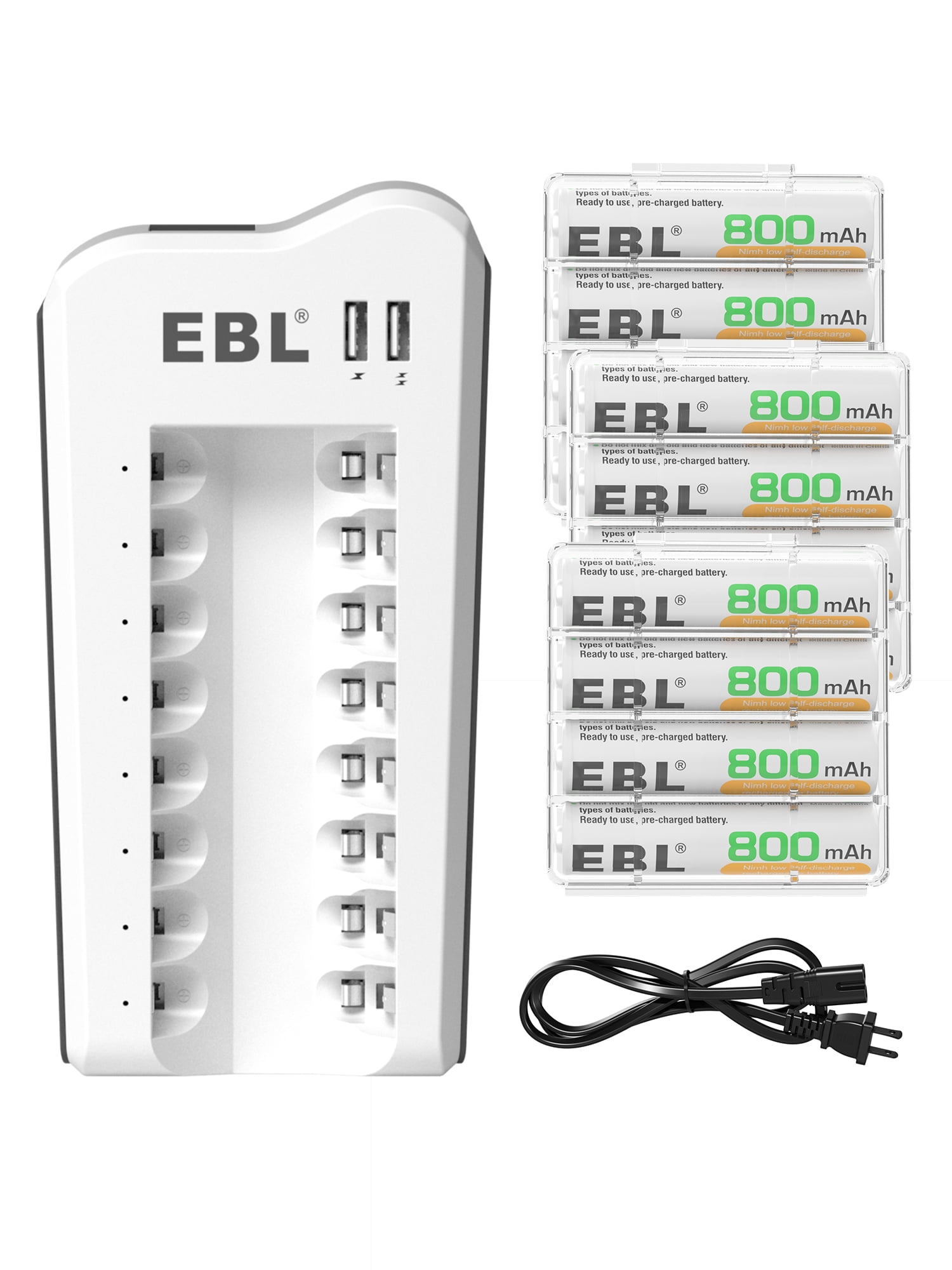 EBL 800mAh NiMH AAA Rechargeable Batteries (12 Pack) and 808U Rechargeable AA AAA Battery Charger with 2 USB Charging Ports