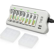 EBL 8Bay Battery Charger and 4Pcs AA Rechargeable Batteries 2800mAh & 4Pcs AAA Battery 1.2V