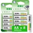 thumbnail image 1 of EBL 8Pack Rechargeable AA Batteries 1.2V 2800mAh Precharged Ni-MH AA Battery New Retail Package, 1 of 12
