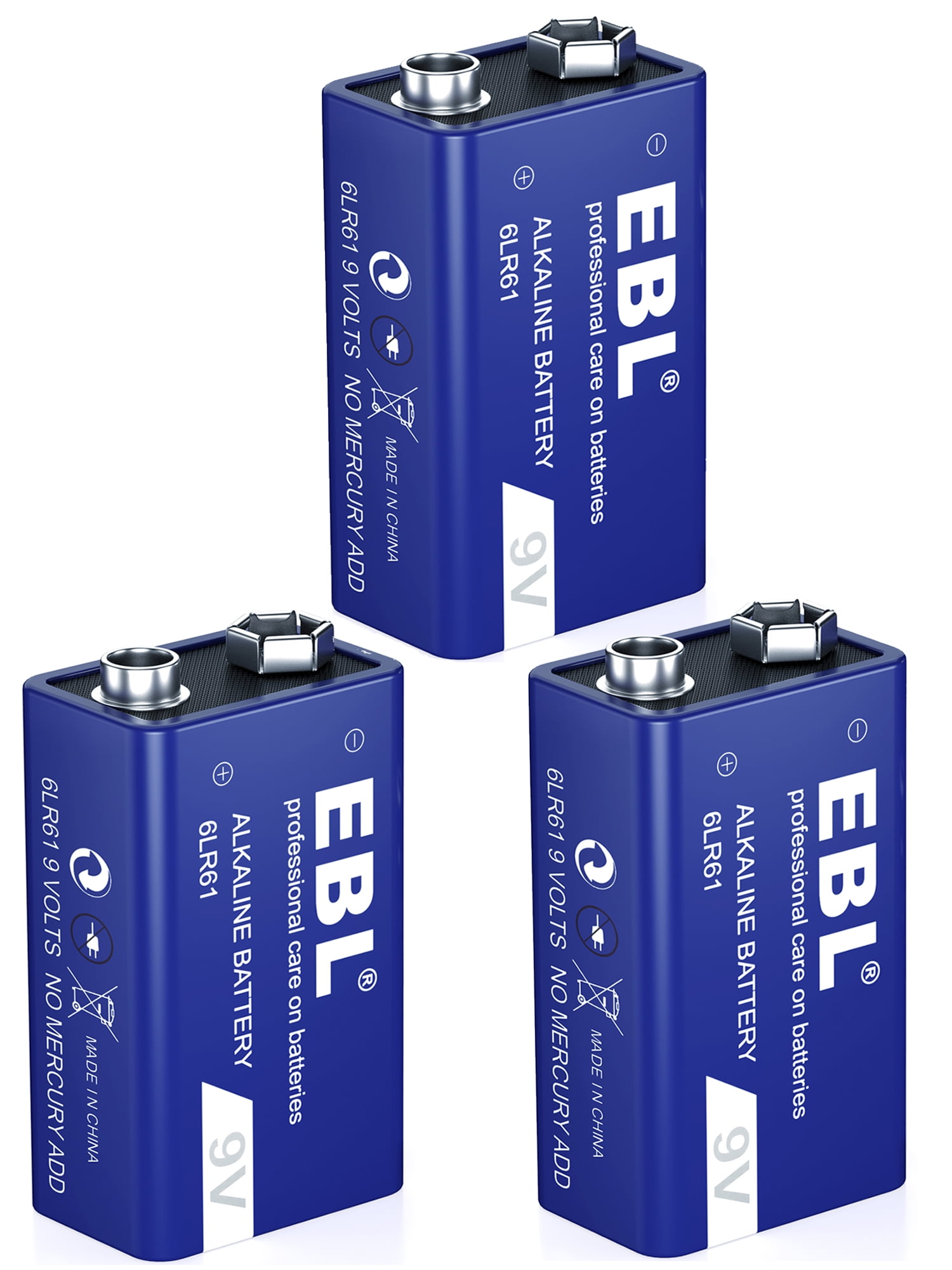 EBL 9V Alkaline Batteries (3 Pack), Long Lasting and Leak Proof 6LR61 9 Volt Batteries