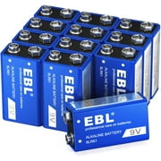 EBL 9V Alkaline Battery - Long Lasting 9 Volt Battery for Smoke Alarms, Electronic Toys and More - Pack of 12