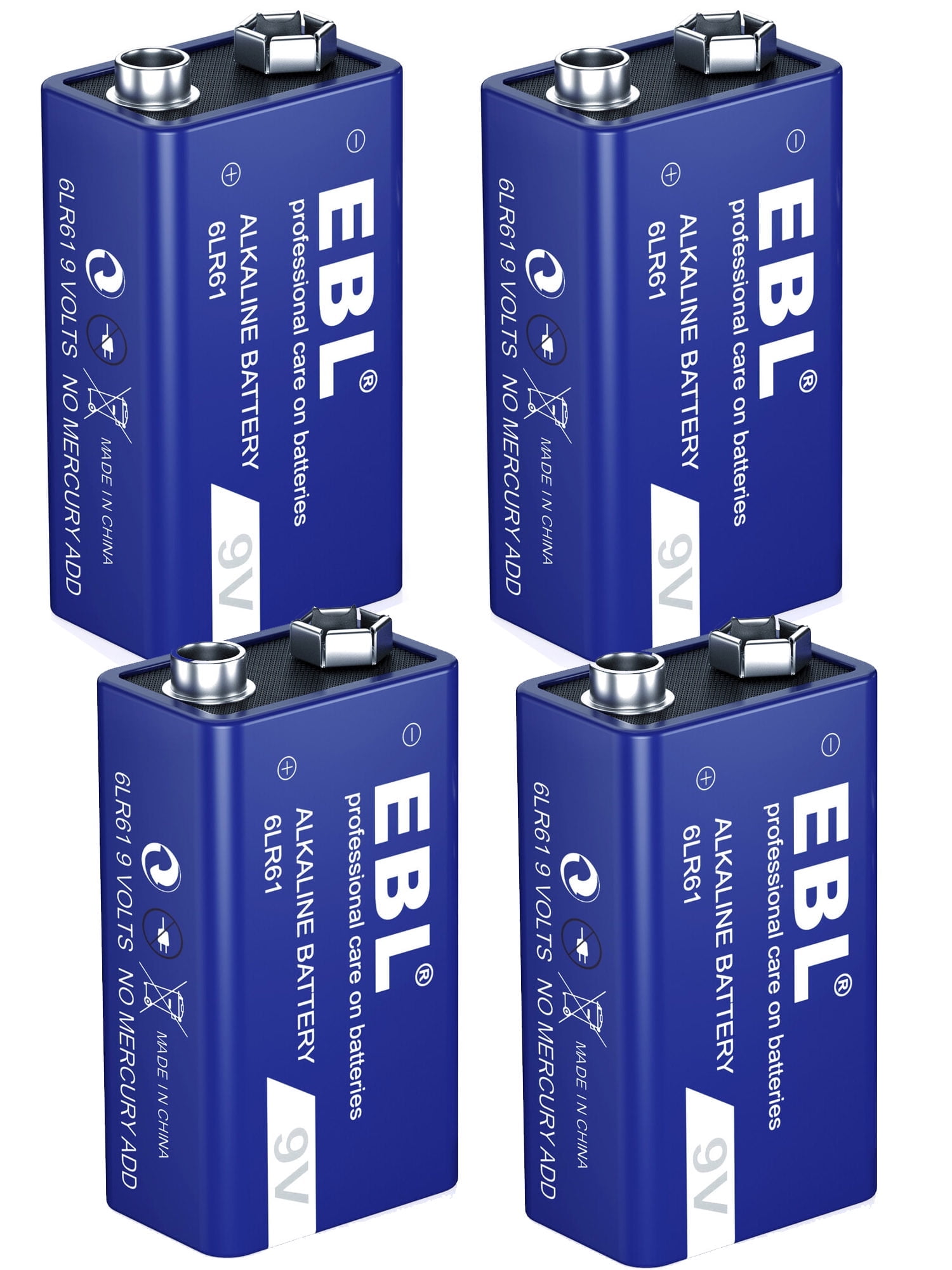 EBL 9V Alkaline Battery - Long Lasting 9 Volt Battery for Smoke Alarms, Electronic Toys and More - Pack of 4