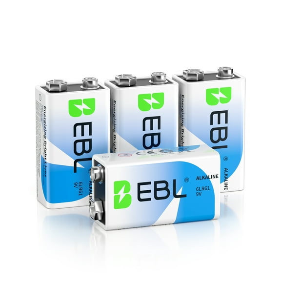 EBL 9V Alkaline Battery - Long Lasting 9 Volt Battery for Smoke Alarms, Electronic Toys and More - Pack of 4
