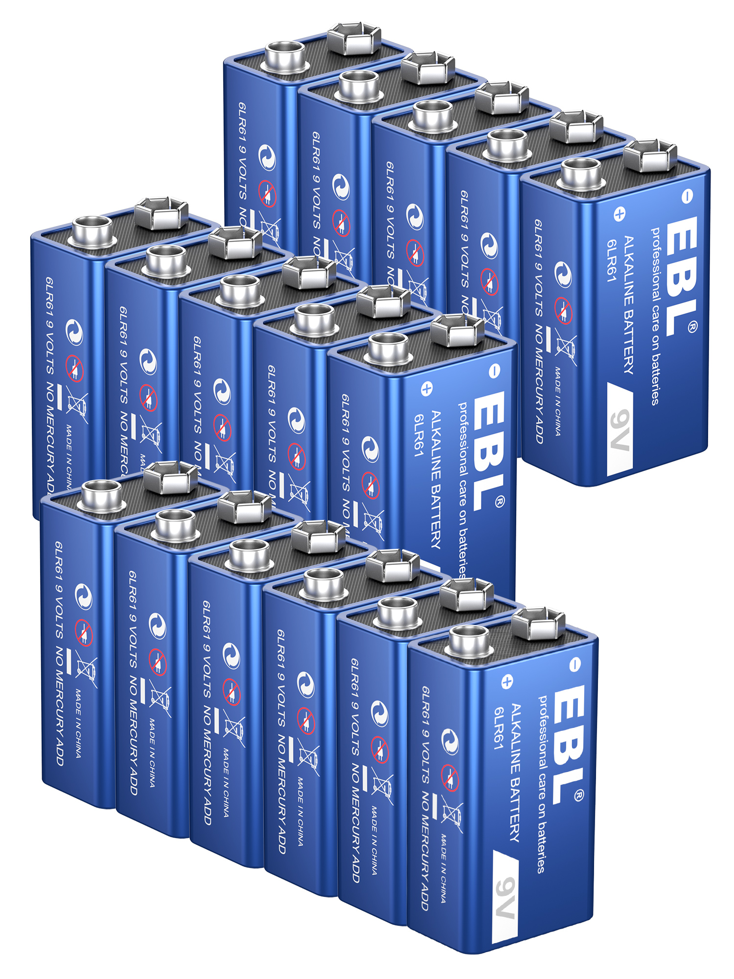 EBL 9V Batteries (16 Pack), Alkaline 9 Volt Batteries