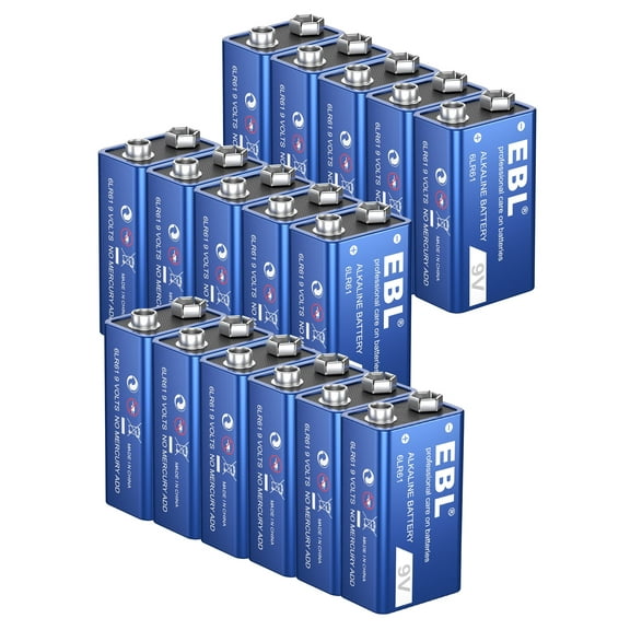 EBL 9V Batteries, Alkaline 9V General Purpose Battery, 16 Count