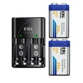 thumbnail image 1 of EBL 9V Rechargeable Batteries (2 Pack) with 2-Slot Charger for Ni-MH Ni-CD AA AAA Batteries, 1 of 7