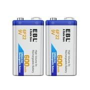 EBL 9V Rechargeable Batteries 9 Volt Lithium ion 600mAh Li-ion Batteries (2-Packs)