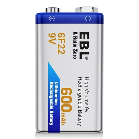 EBL 9V Rechargeable Batteries 9 Volt Lithium ion 600mAh Li-ion Batteries