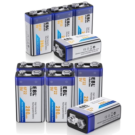 EBL 9V Rechargeable Batteries NiMH 280mAh 9 Volt Battery 10Packs