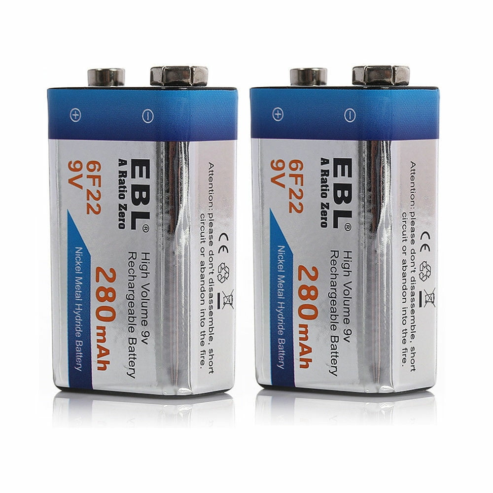 EBL 9V Rechargeable Batteries NiMH 280mAh 9 Volt Battery for Smoke Alarm Detector, 2Packs