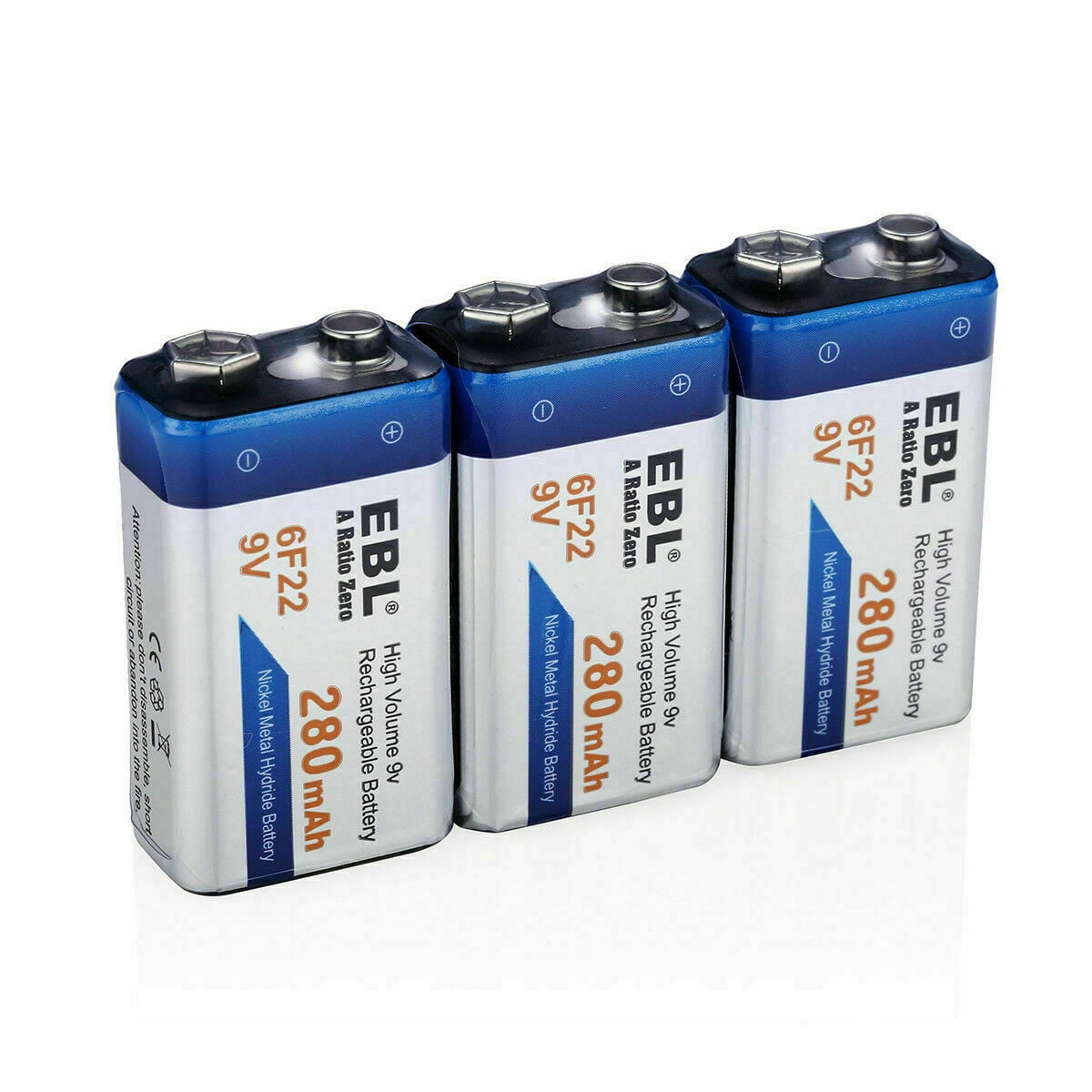 EBL 9V Rechargeable Batteries NiMH Everyday 280mAh 9V Battery for Smoke