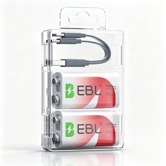 EBL 9V Rechargeable Lithium Batteries 2 Count, 9 Volt Battery USB-C Charging, Long Lasting High-Drain Steady Power for Guitar Pedal Wireless Mic