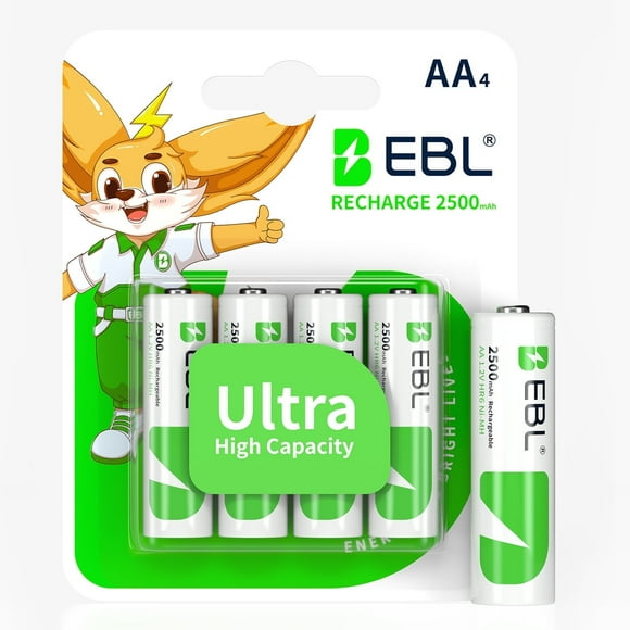 EBL AA 2500mAh High Performance Ni-MH Rechargeable Batteries, 4 Pack