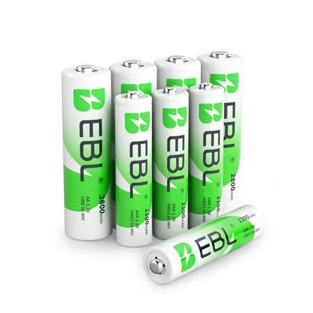 EBL AA 2800mAh (4 Pack) and AAA 1100mAh (4 Pack) Rechargeable Batteries W/ Case